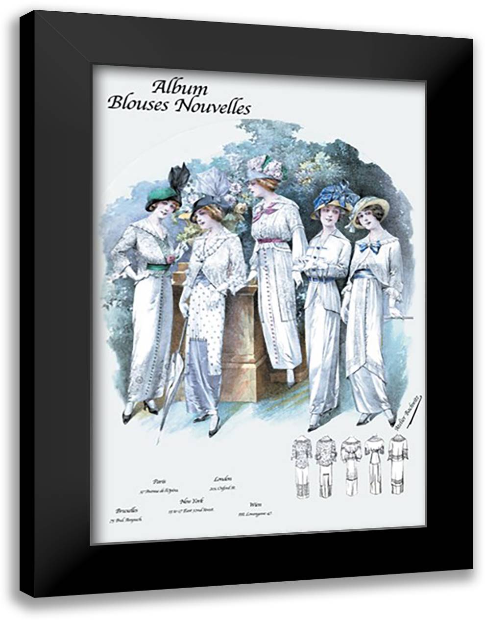 Album Blouses Nouvelles: Afternoon White 16x22 Black Modern Wood Framed Art Print Poster by Bachrvitz, Atelier
