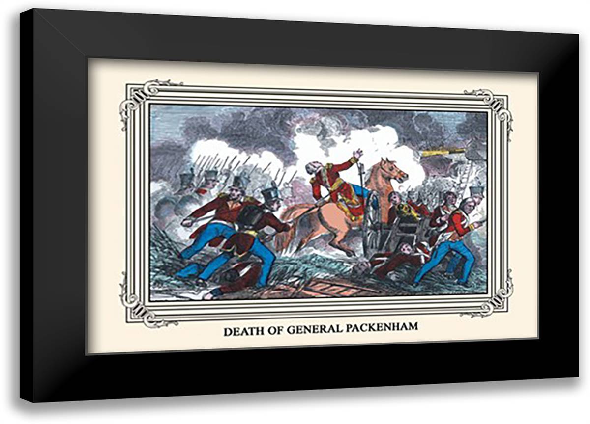 Death of General Packenham 22x16 Black Modern Wood Framed Art Print Poster by Downes, J.