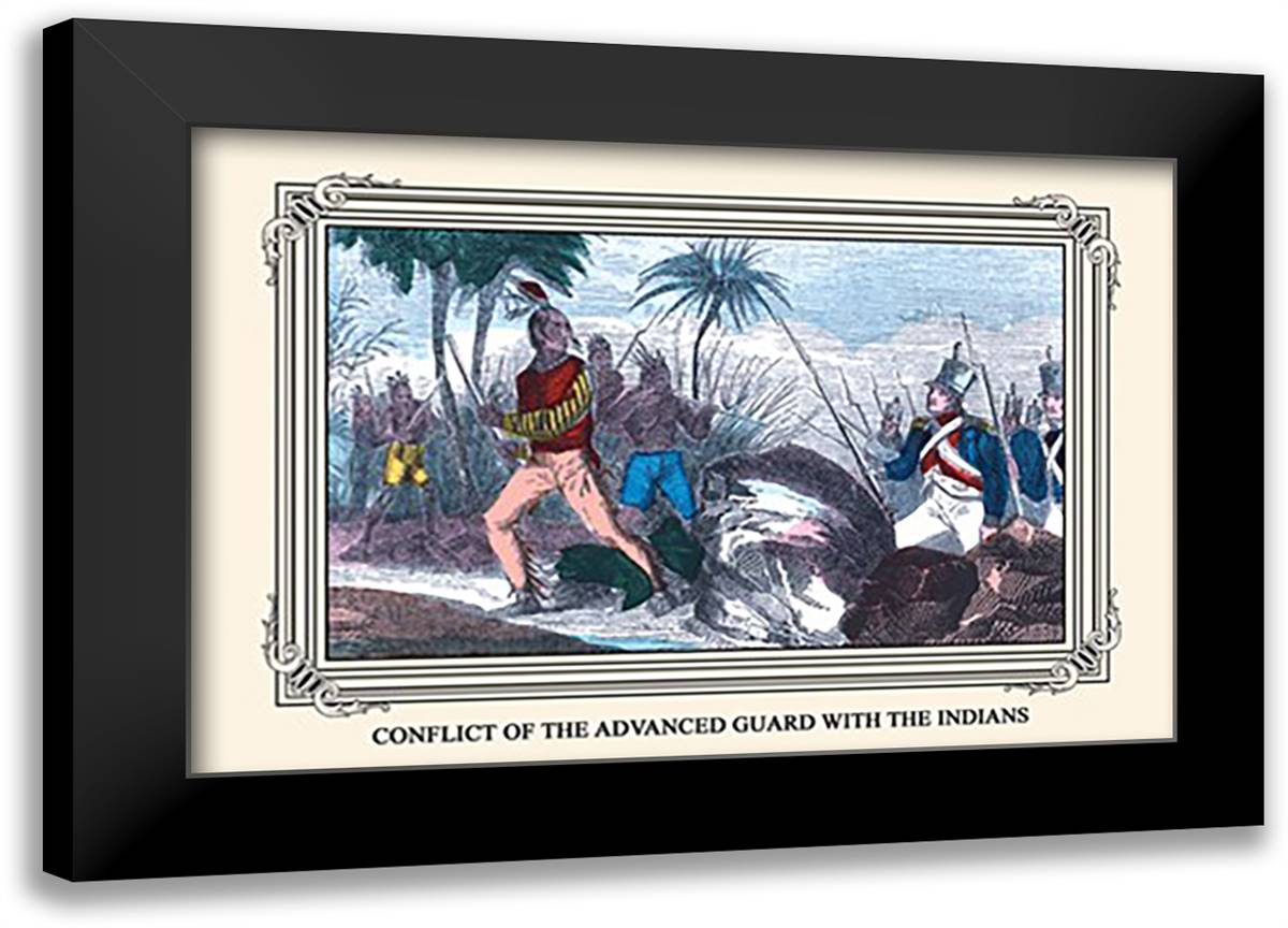 Conflict of the Advanced Guard with the Indians 22x16 Black Modern Wood Framed Art Print Poster by Devereux