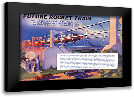 Future Rocket Train 22x16 Black Modern Wood Framed Art Print Poster