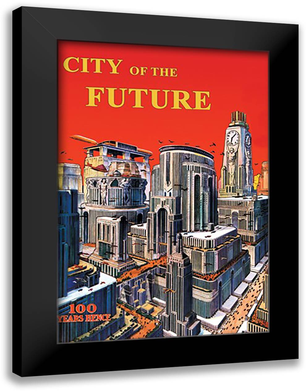 City of the Future 16x22 Black Modern Wood Framed Art Print Poster