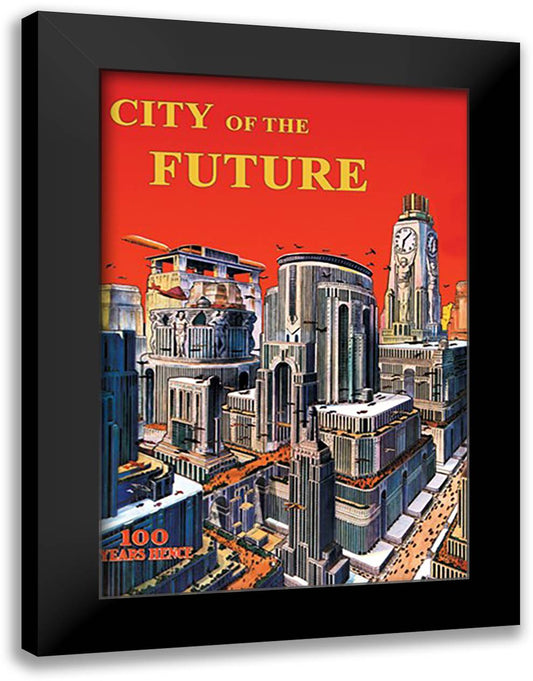 City of the Future 16x22 Black Modern Wood Framed Art Print Poster