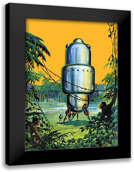 Spaceship in the Jungle 16x22 Black Modern Wood Framed Art Print Poster