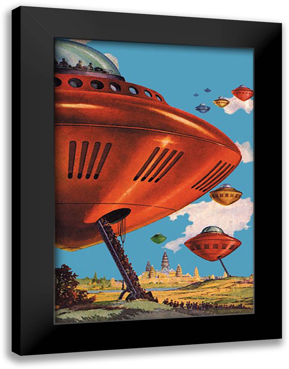 Spaceships at Angkor Wat 16x22 Black Modern Wood Framed Art Print Poster