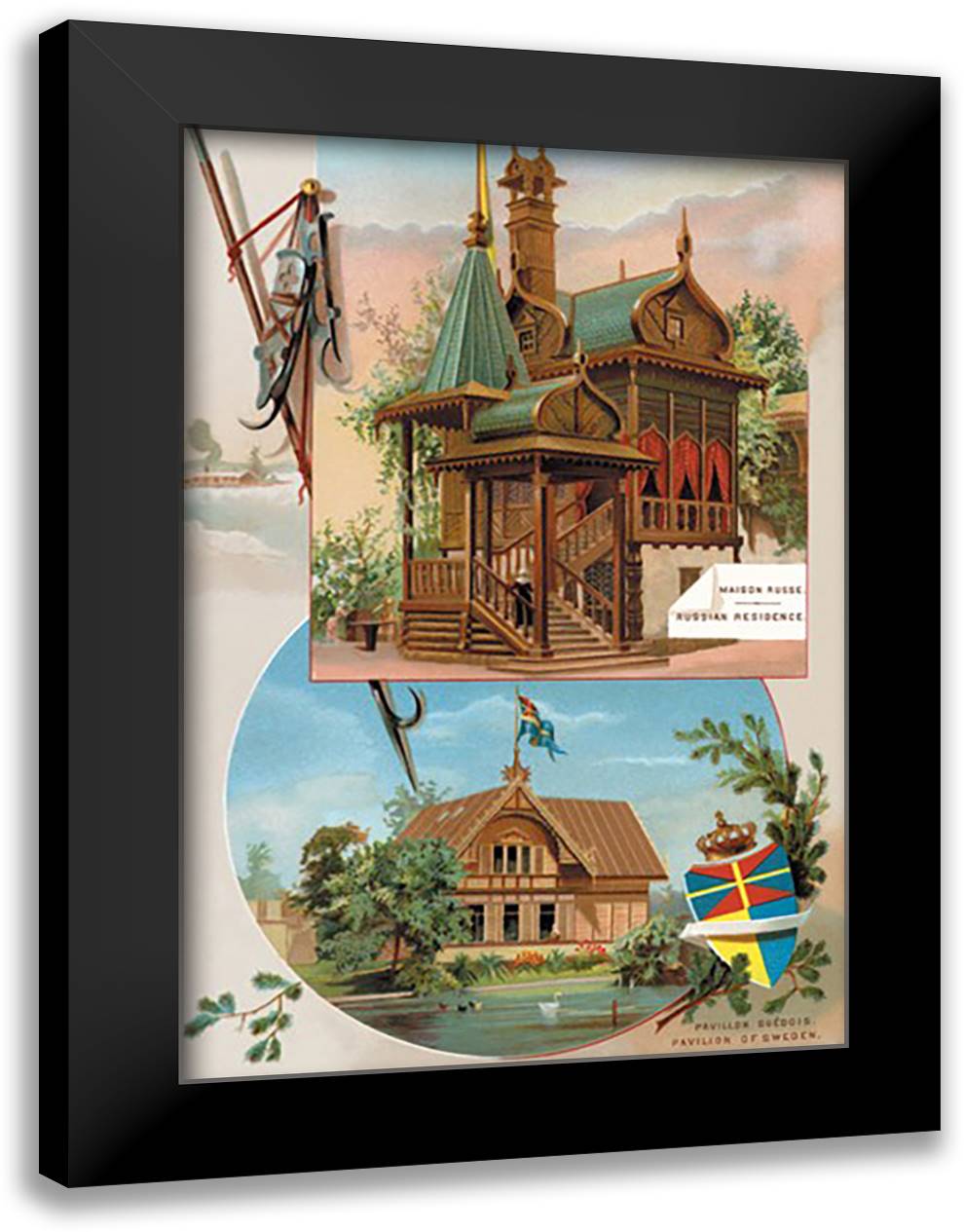 Russian Residence and the Pavilion of Sweden at the Paris Exhibition, 1889 16x22 Black Modern Wood Framed Art Print Poster