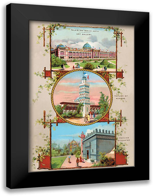 Three Buildings at the Paris Exhibition, 1889 16x22 Black Modern Wood Framed Art Print Poster