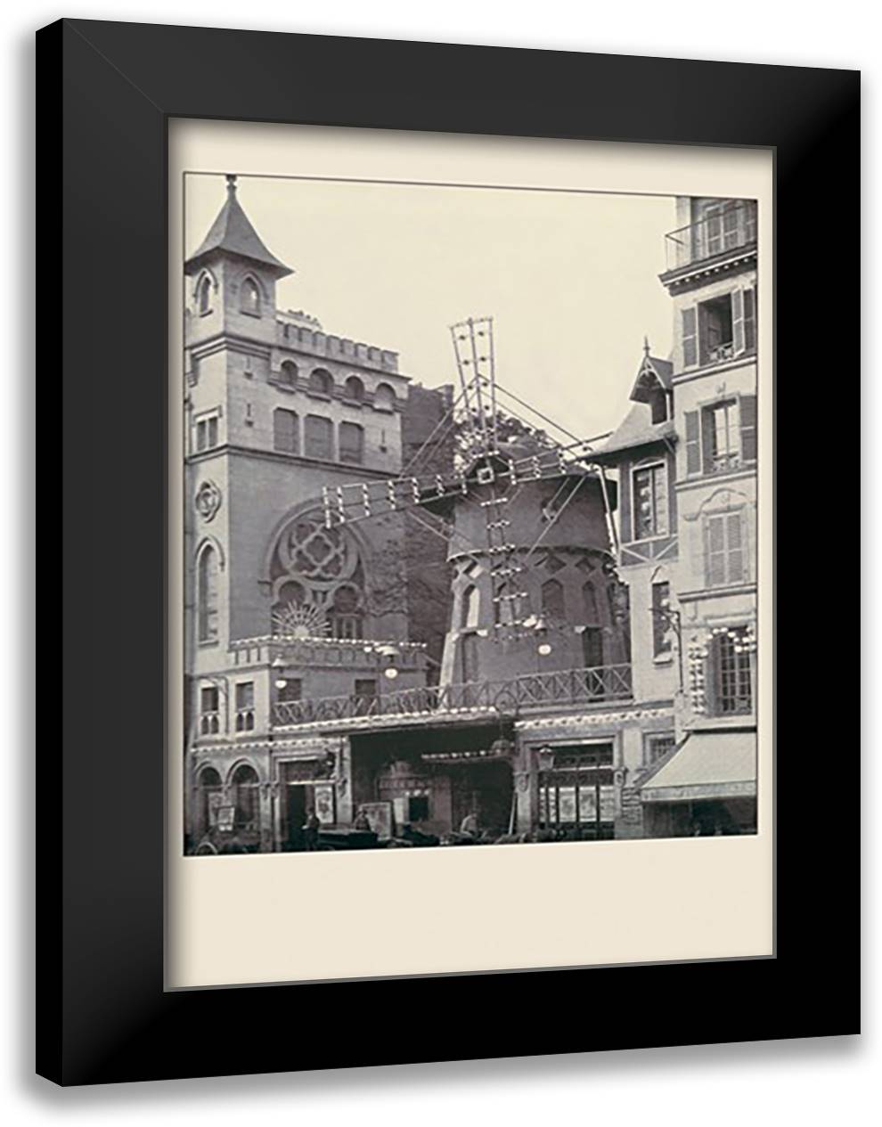 Exterior of the Moulin Rouge 16x22 Black Modern Wood Framed Art Print Poster by Pepper, A.
