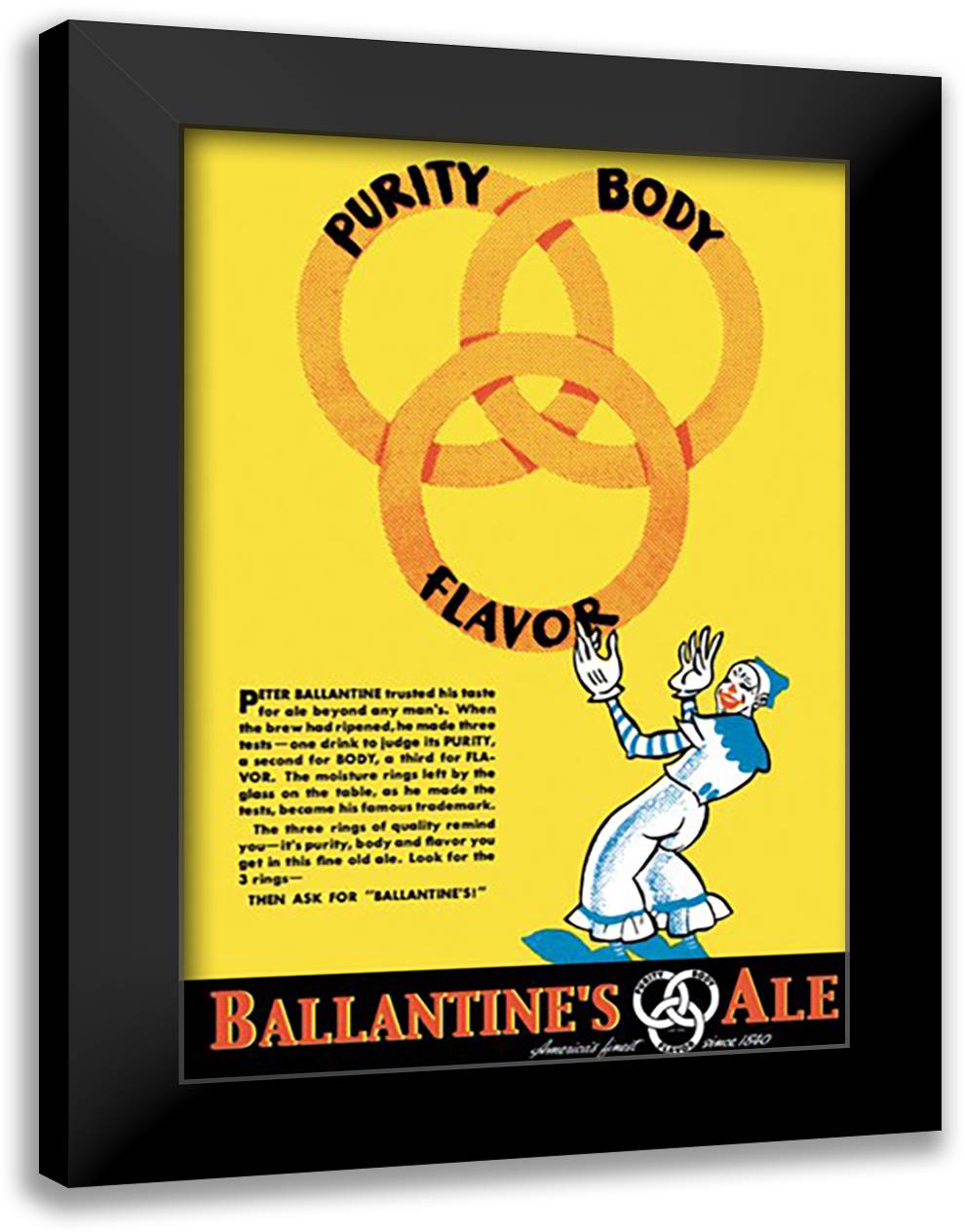 Ballantine's Ale - Purity, Body, Flavor 16x22 Black Modern Wood Framed Art Print Poster