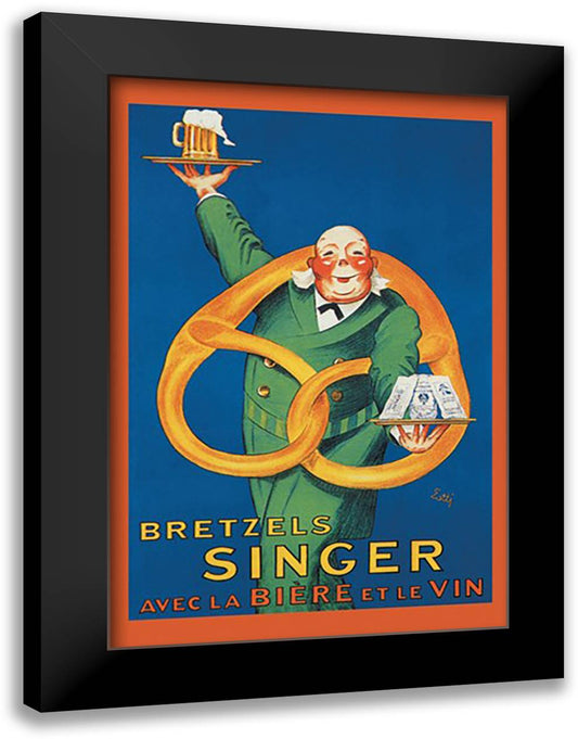 Bretzels Singer - Avec la Biere et la Vin 16x22 Black Modern Wood Framed Art Print Poster by Lotti