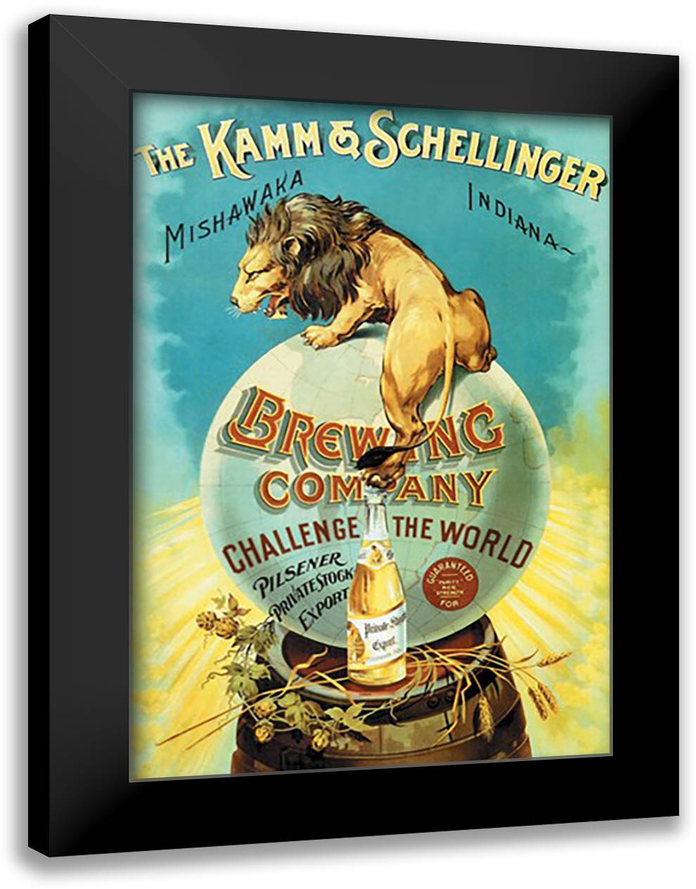Kamm and Schellinger Brewing Company - Challenge the World 16x22 Black Modern Wood Framed Art Print Poster