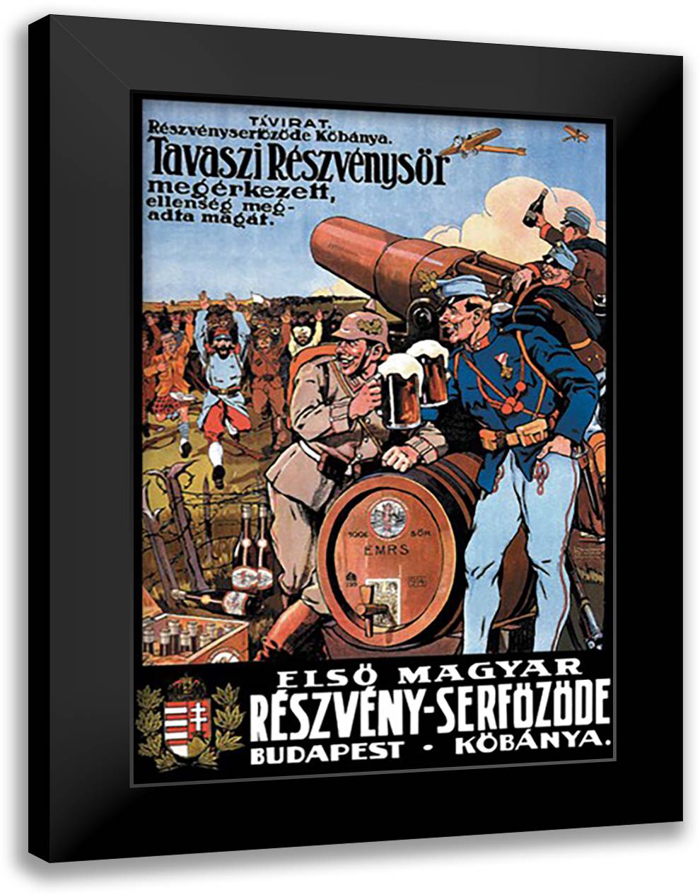 Beer from the Spring Hops has Arrived - The Enemy is Surrendering 16x22 Black Modern Wood Framed Art Print Poster by Foldes, Paul