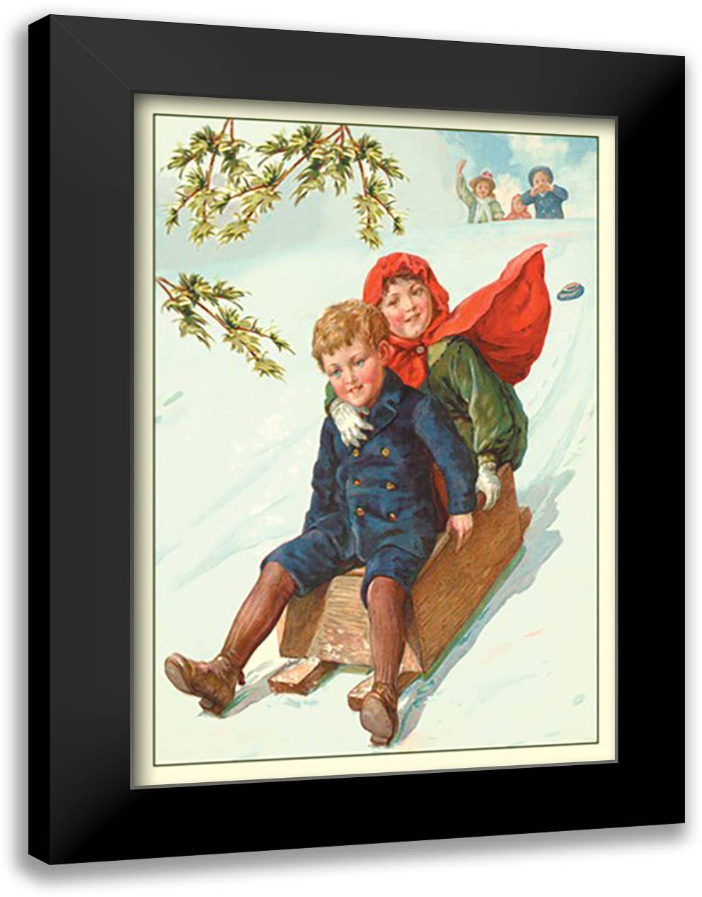 Sledding 16x22 Black Modern Wood Framed Art Print Poster