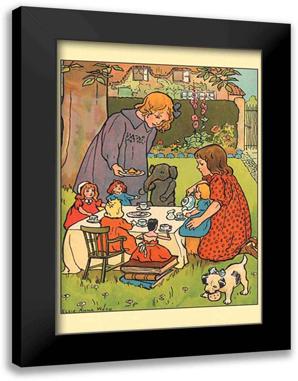 Doll's Tea Party 16x22 Black Modern Wood Framed Art Print Poster by Wood, Elsie Anna