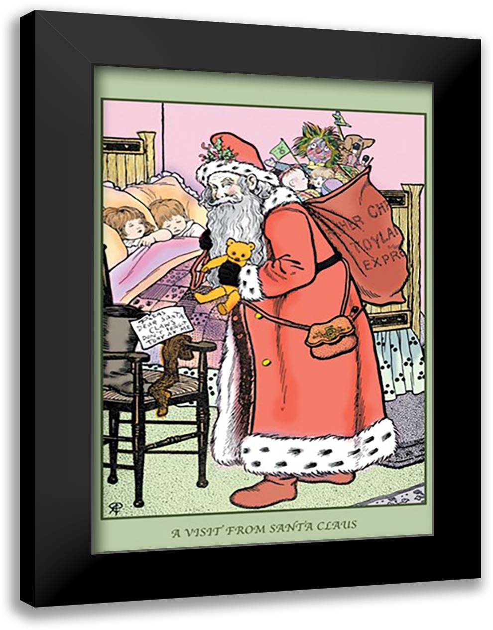 Visit from Santa Claus 16x22 Black Modern Wood Framed Art Print Poster by Petherick, Rosa C.