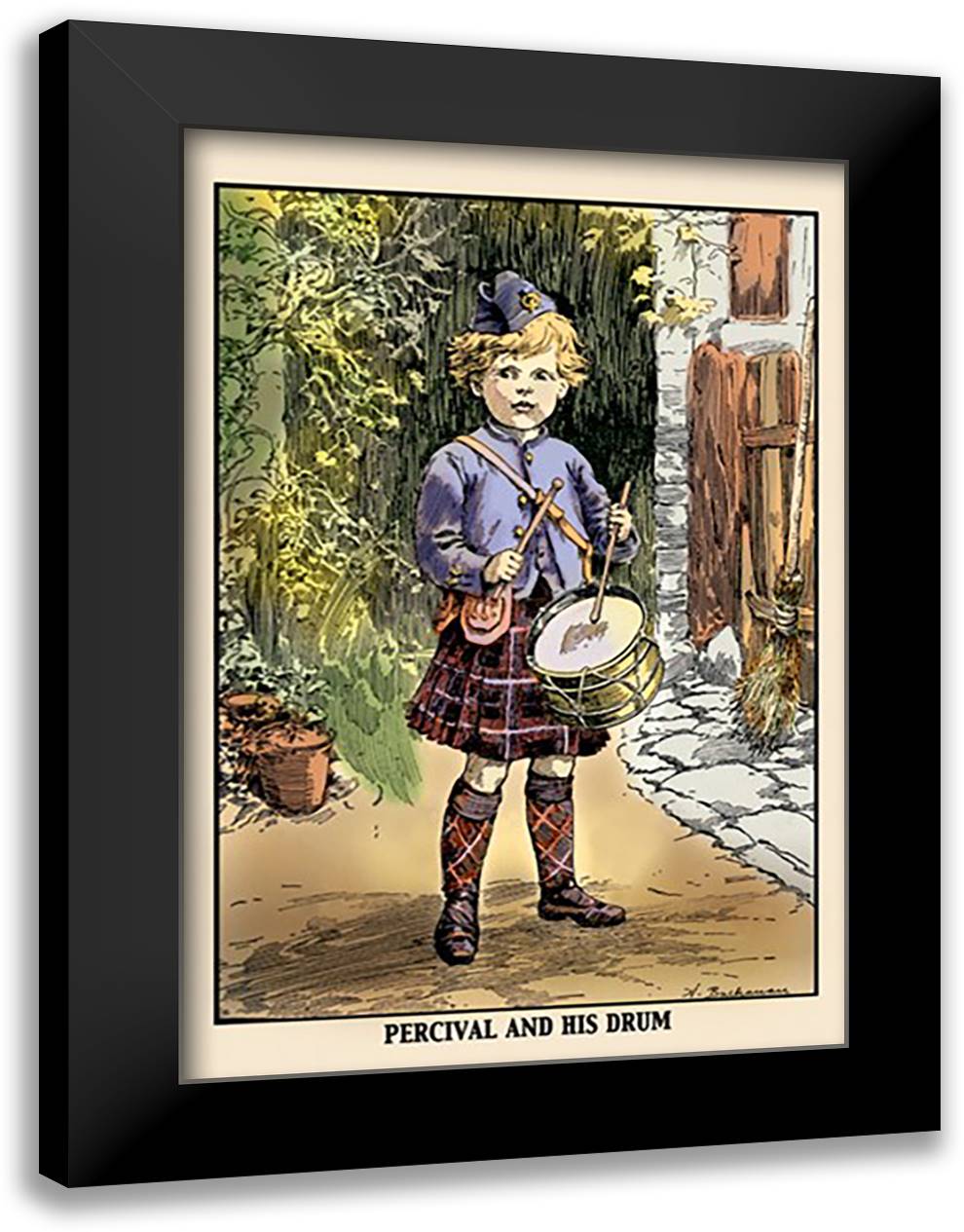 Percival and his Drum 16x22 Black Modern Wood Framed Art Print Poster by Buchanan