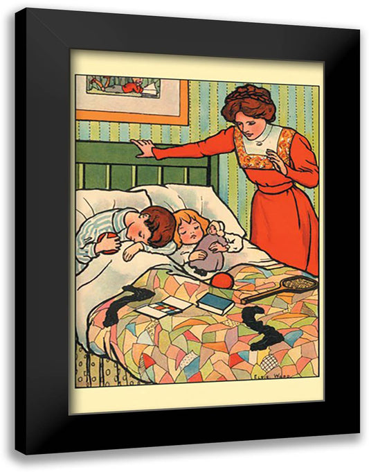 Asleep on Christmas Morning 16x22 Black Modern Wood Framed Art Print Poster by Wood, Elsie Anna