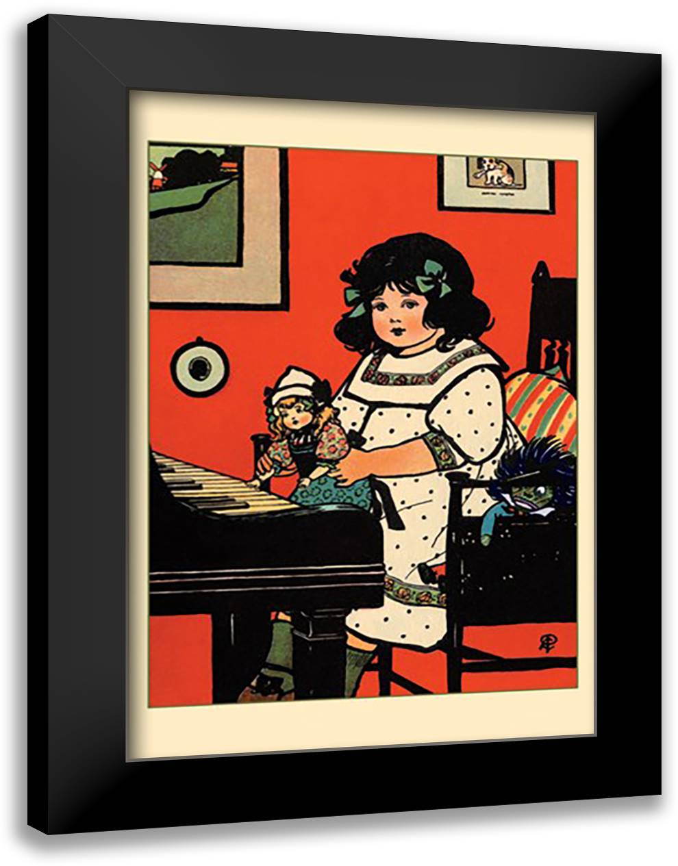 Dolly's Music Lesson 16x22 Black Modern Wood Framed Art Print Poster by Petherick, Rosa C.