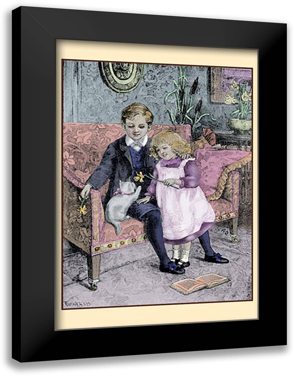 Pussy at Play 16x22 Black Modern Wood Framed Art Print Poster