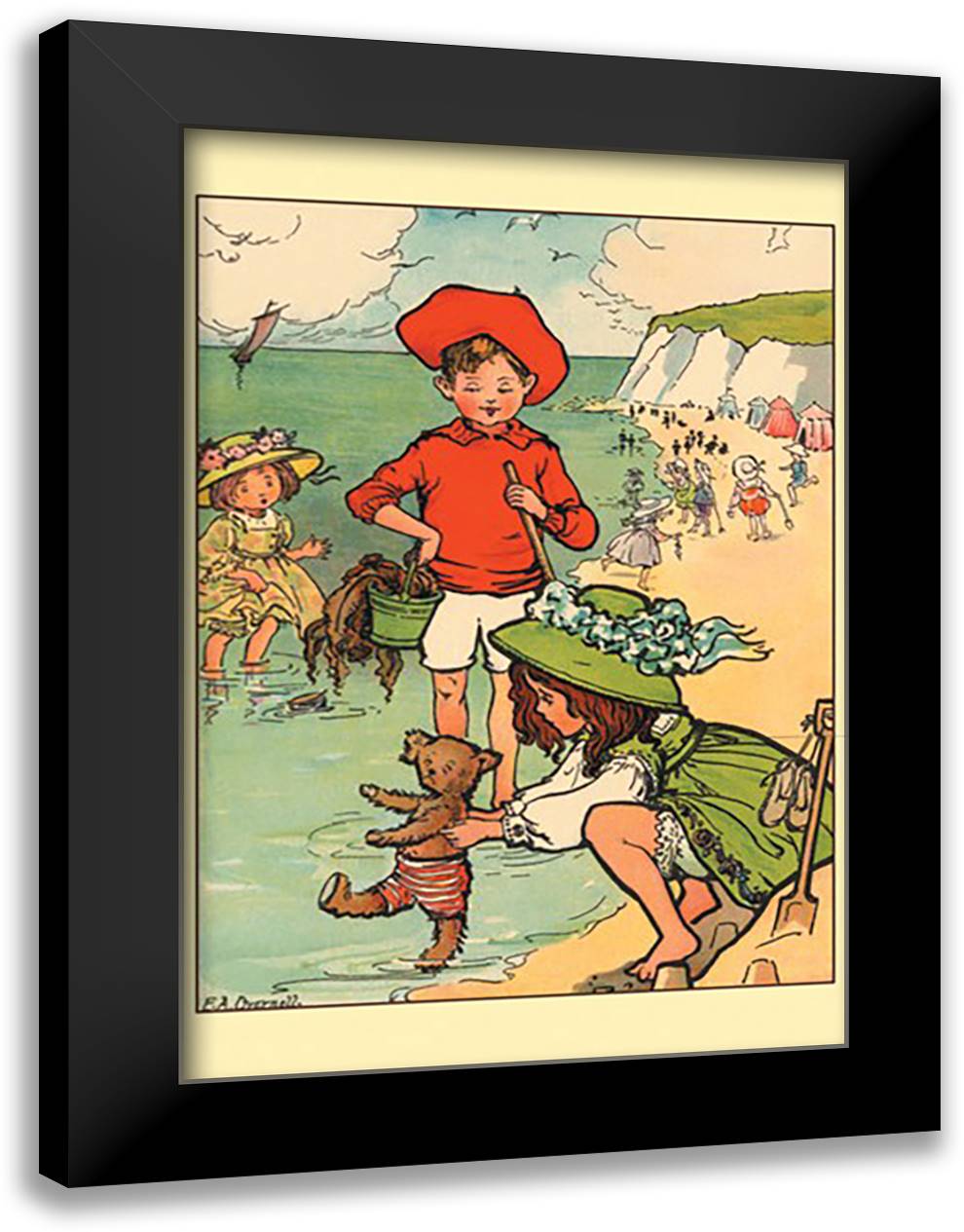 Teddy's Bath 16x22 Black Modern Wood Framed Art Print Poster by Overnell, E. A.