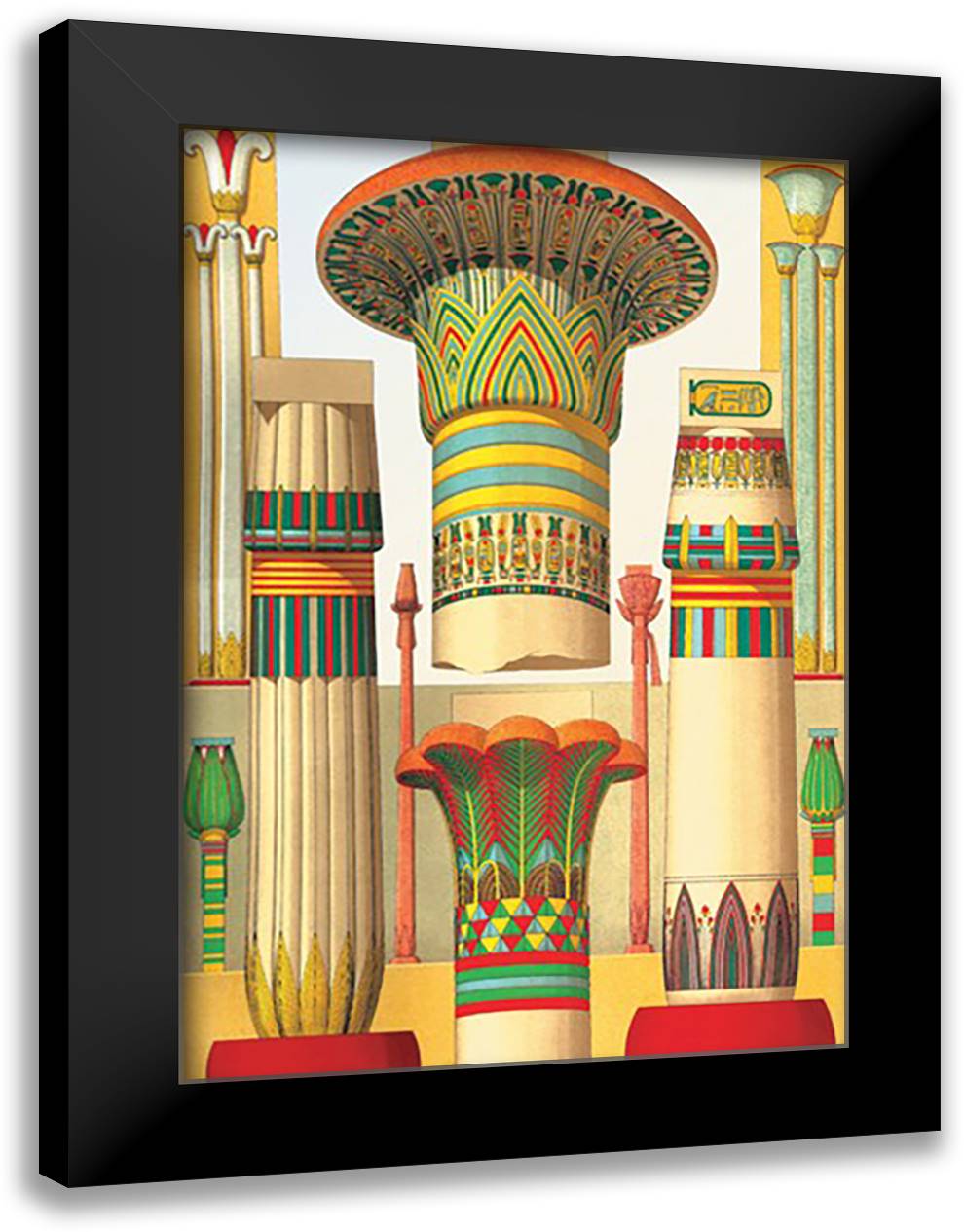 Egyptian Columns 16x22 Black Modern Wood Framed Art Print Poster by Racinet, Auguste