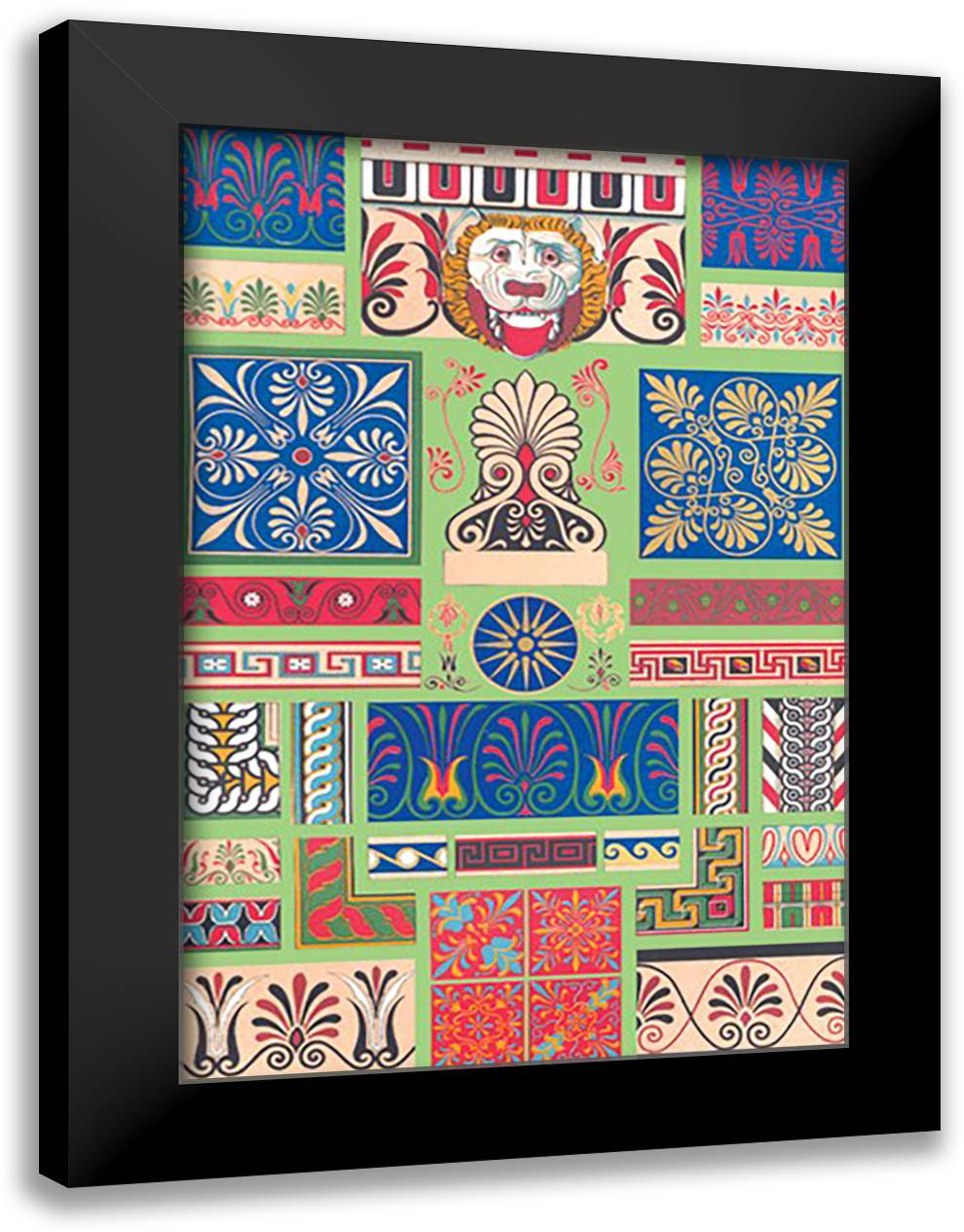 Greek Design #1 16x22 Black Modern Wood Framed Art Print Poster by Racinet, Auguste