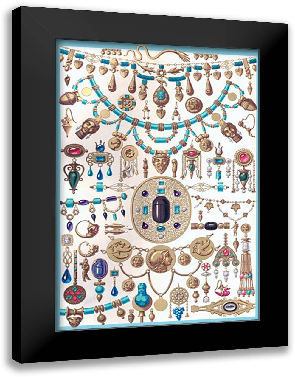 Etruscan Jewelry 16x22 Black Modern Wood Framed Art Print Poster by Racinet, Auguste