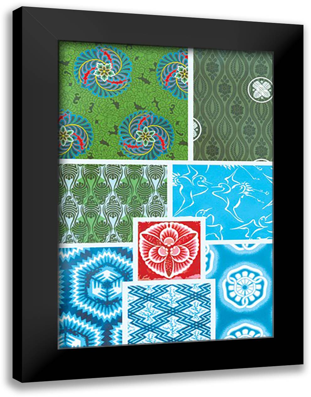 Japanese Patterns #5 16x22 Black Modern Wood Framed Art Print Poster by Racinet, Auguste