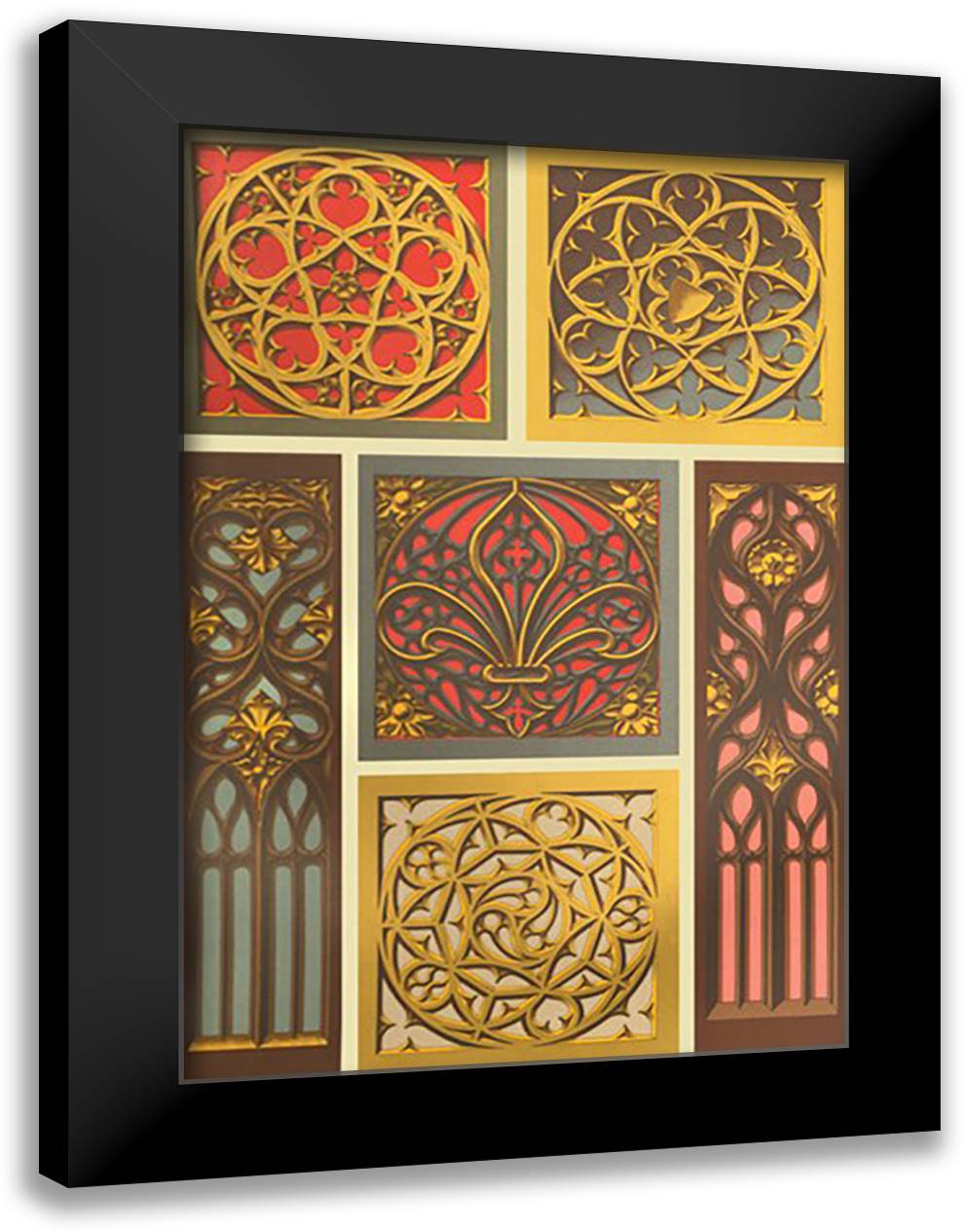 Medieval Window Design 16x22 Black Modern Wood Framed Art Print Poster by Racinet, Auguste