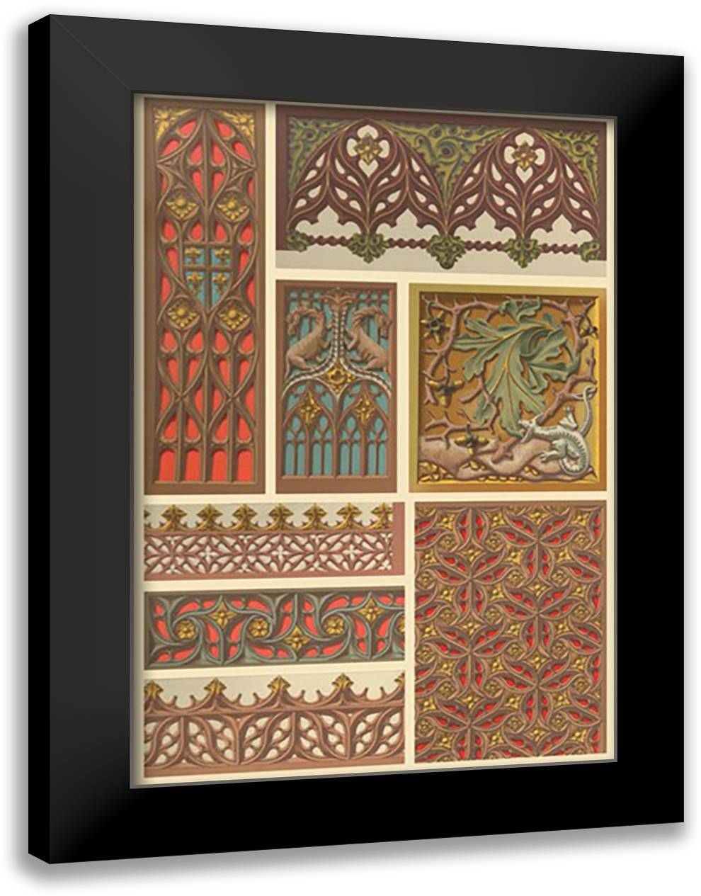 Medieval Woodwork 16x22 Black Modern Wood Framed Art Print Poster by Racinet, Auguste