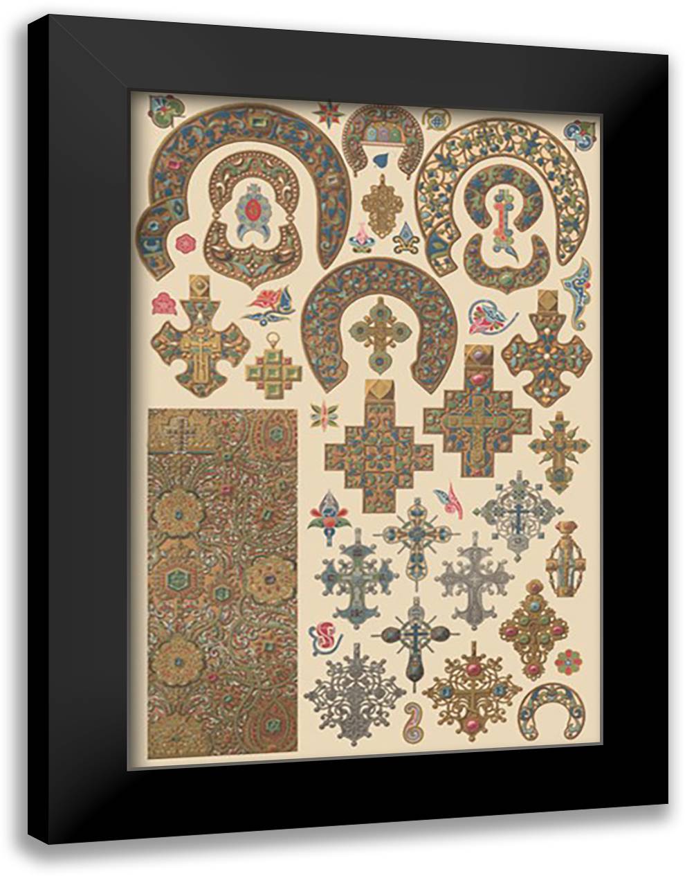 Russian Metalwork 16x22 Black Modern Wood Framed Art Print Poster by Racinet, Auguste