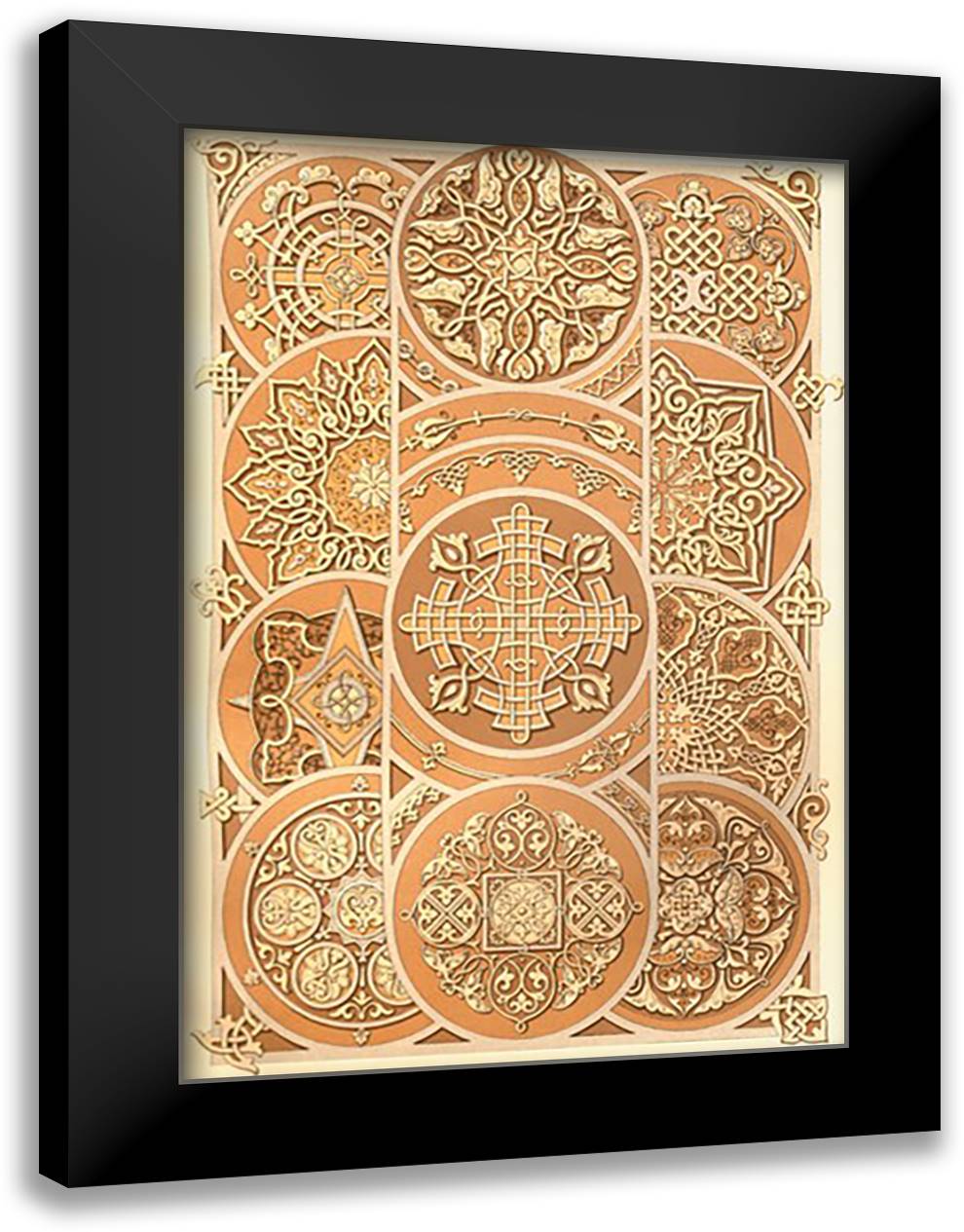 Russian Circular Designs 16x22 Black Modern Wood Framed Art Print Poster by Racinet, Auguste