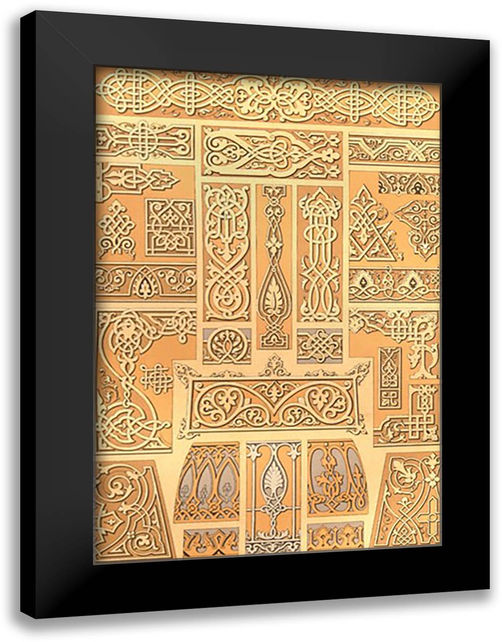 Russian Border Design #1 16x22 Black Modern Wood Framed Art Print Poster by Racinet, Auguste
