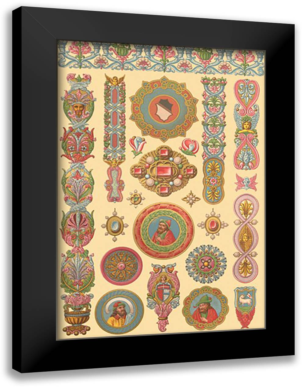 Renaissance Design #2 16x22 Black Modern Wood Framed Art Print Poster by Racinet, Auguste