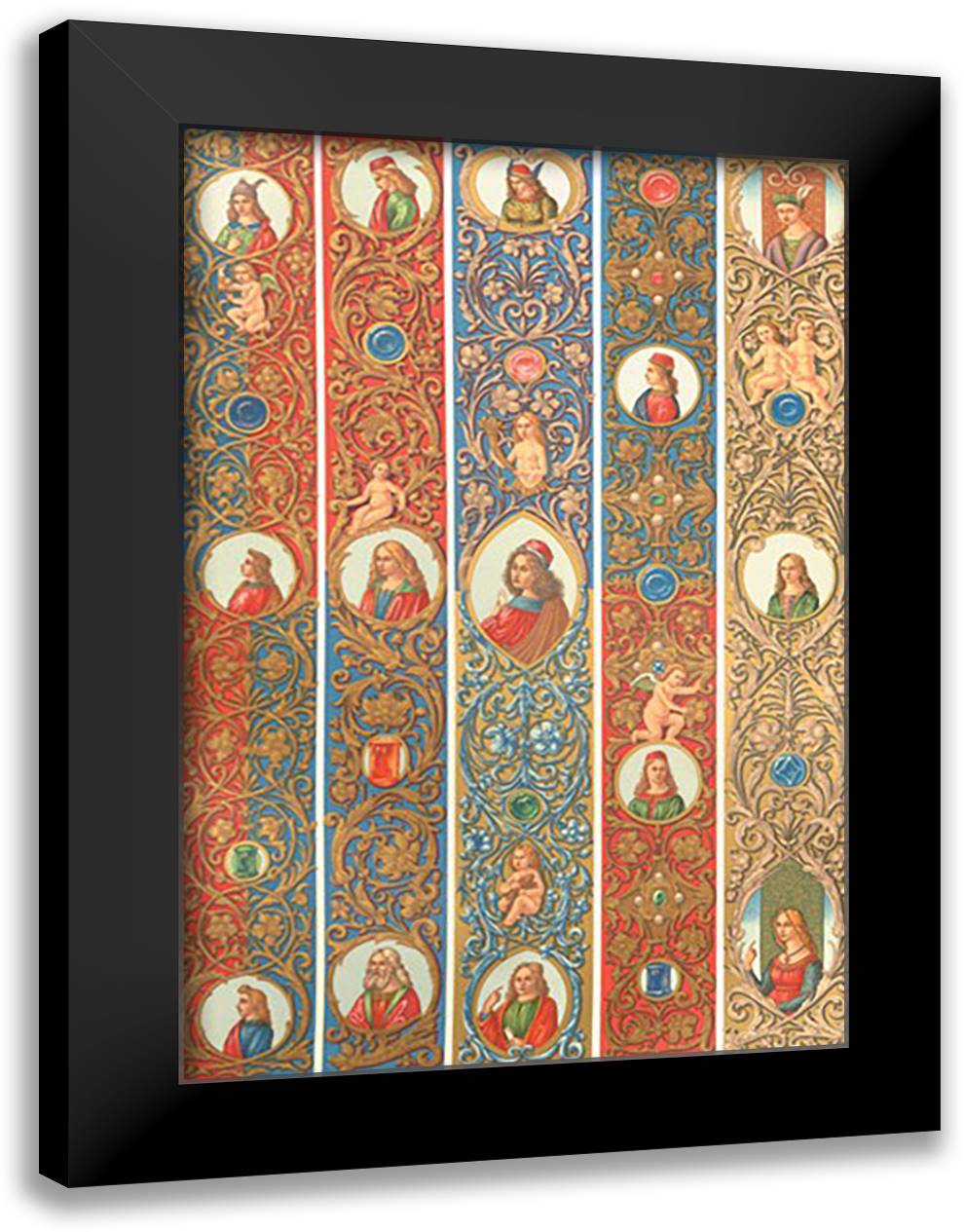 Renaissance Design #4 16x22 Black Modern Wood Framed Art Print Poster by Racinet, Auguste