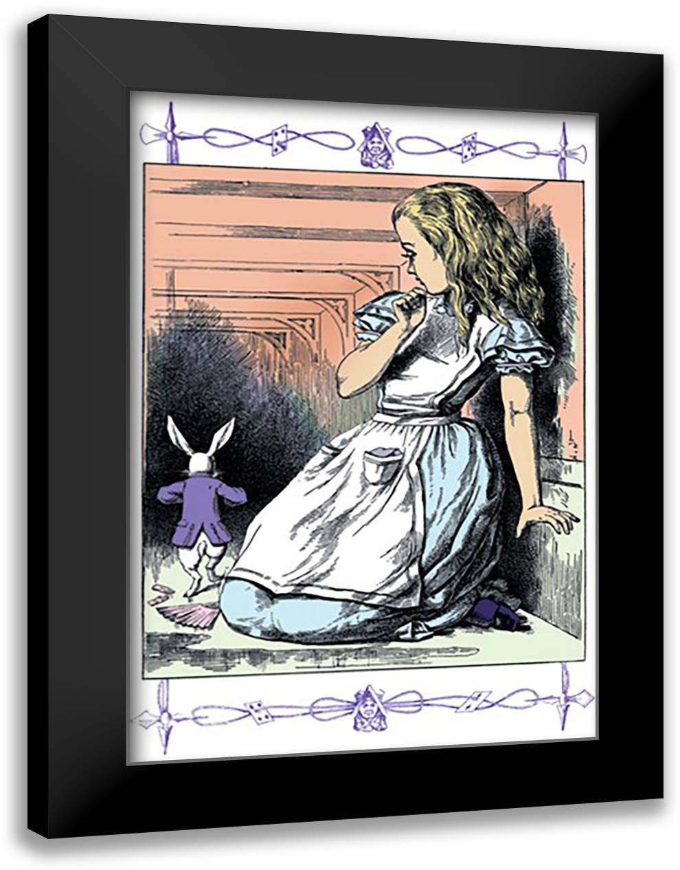 Alice in Wonderland: Alice Watches the White Rabbit 16x22 Black Modern Wood Framed Art Print Poster by Tenniel, John