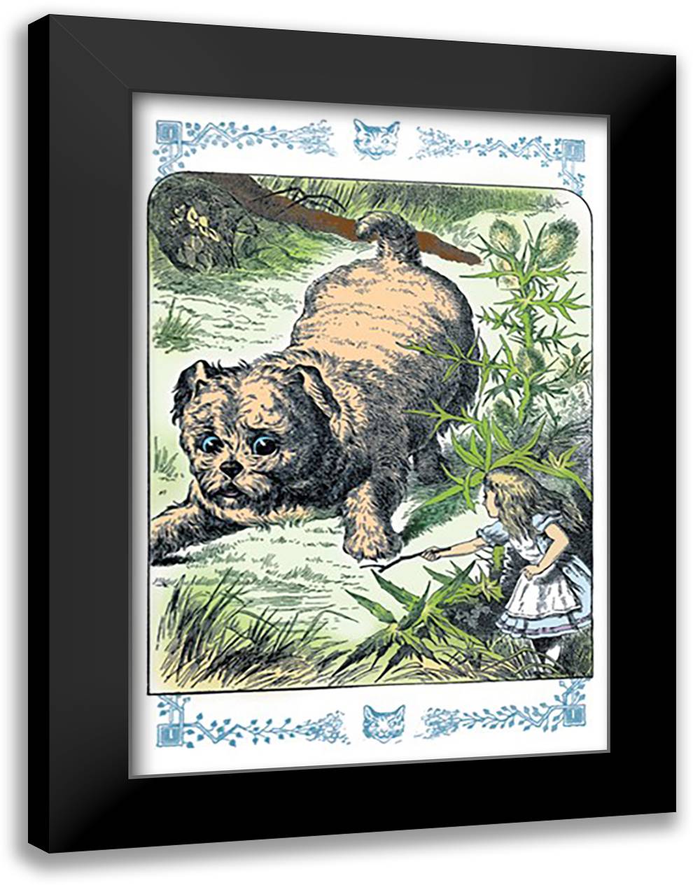Alice in Wonderland: Alice and the Enormous Puppy 16x22 Black Modern Wood Framed Art Print Poster by Tenniel, John