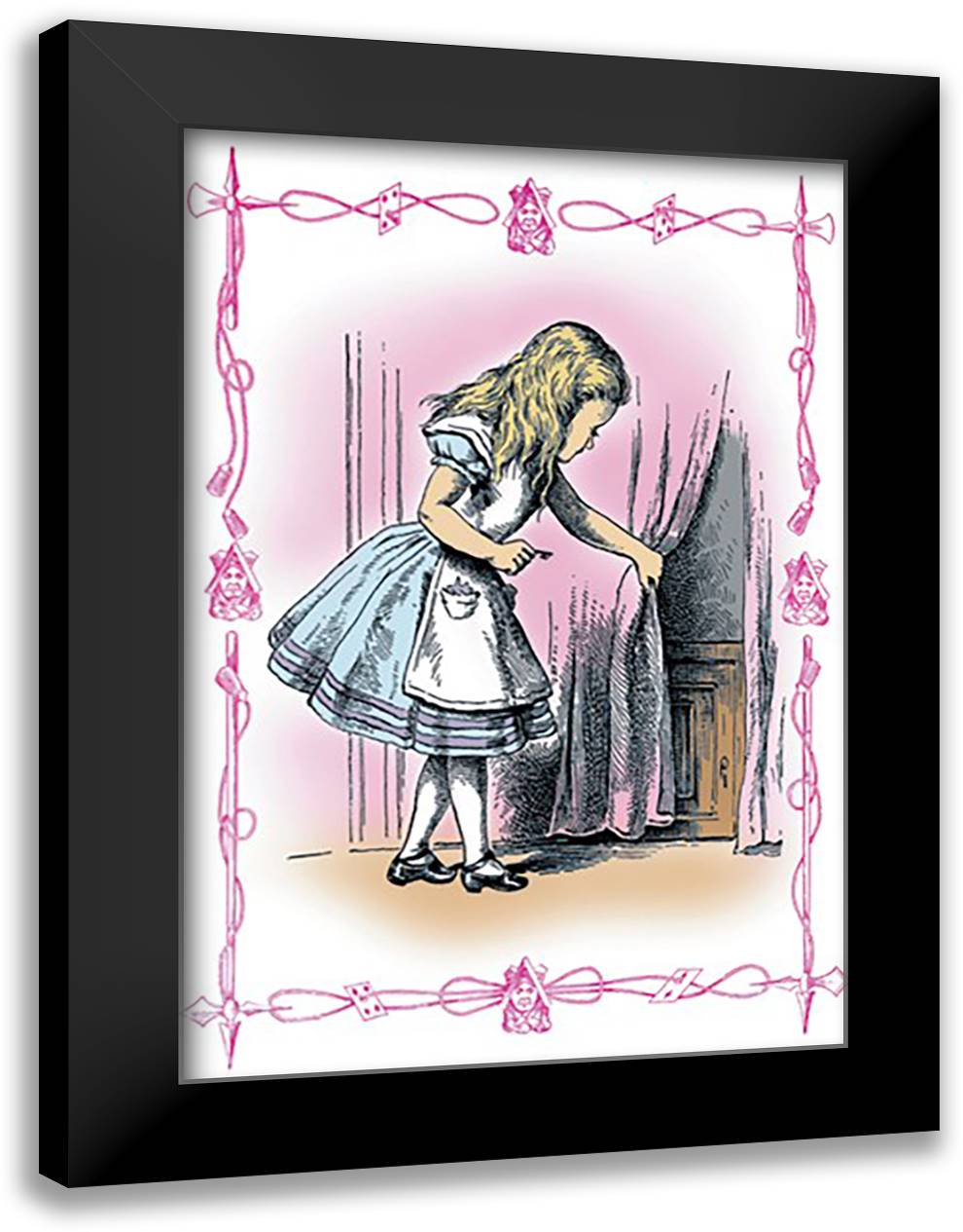 Alice in Wonderland: Alice Tries the Golden Key 16x22 Black Modern Wood Framed Art Print Poster by Tenniel, John