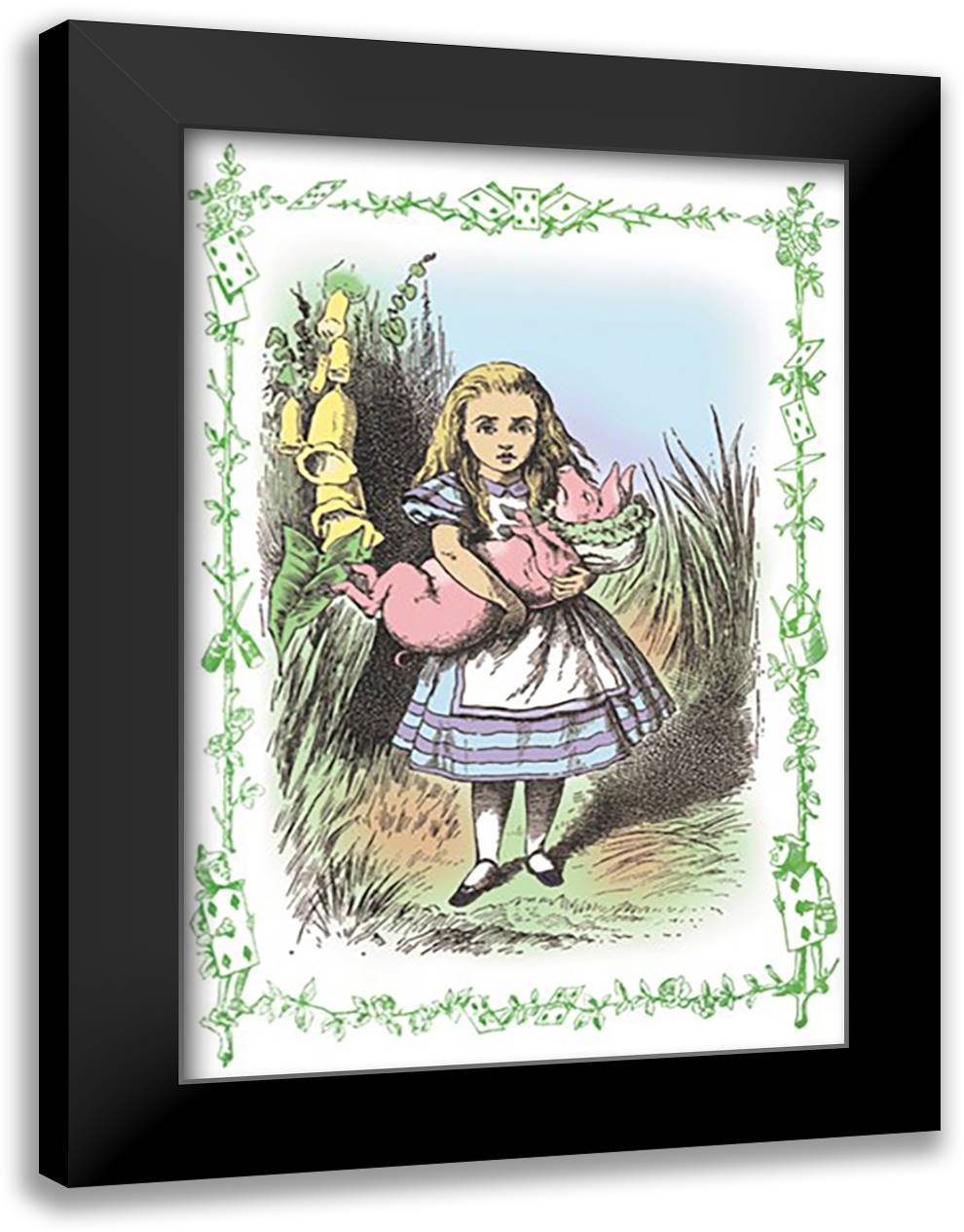 Alice in Wonderland: Alice and the Pig-Baby 16x22 Black Modern Wood Framed Art Print Poster by Tenniel, John