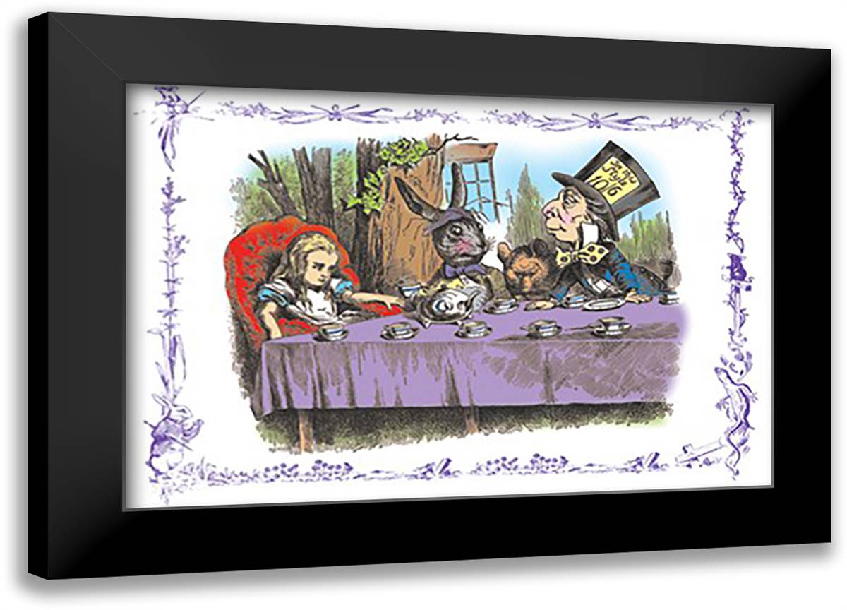 Alice in Wonderland: A Mad Tea Party 22x16 Black Modern Wood Framed Art Print Poster by Tenniel, John
