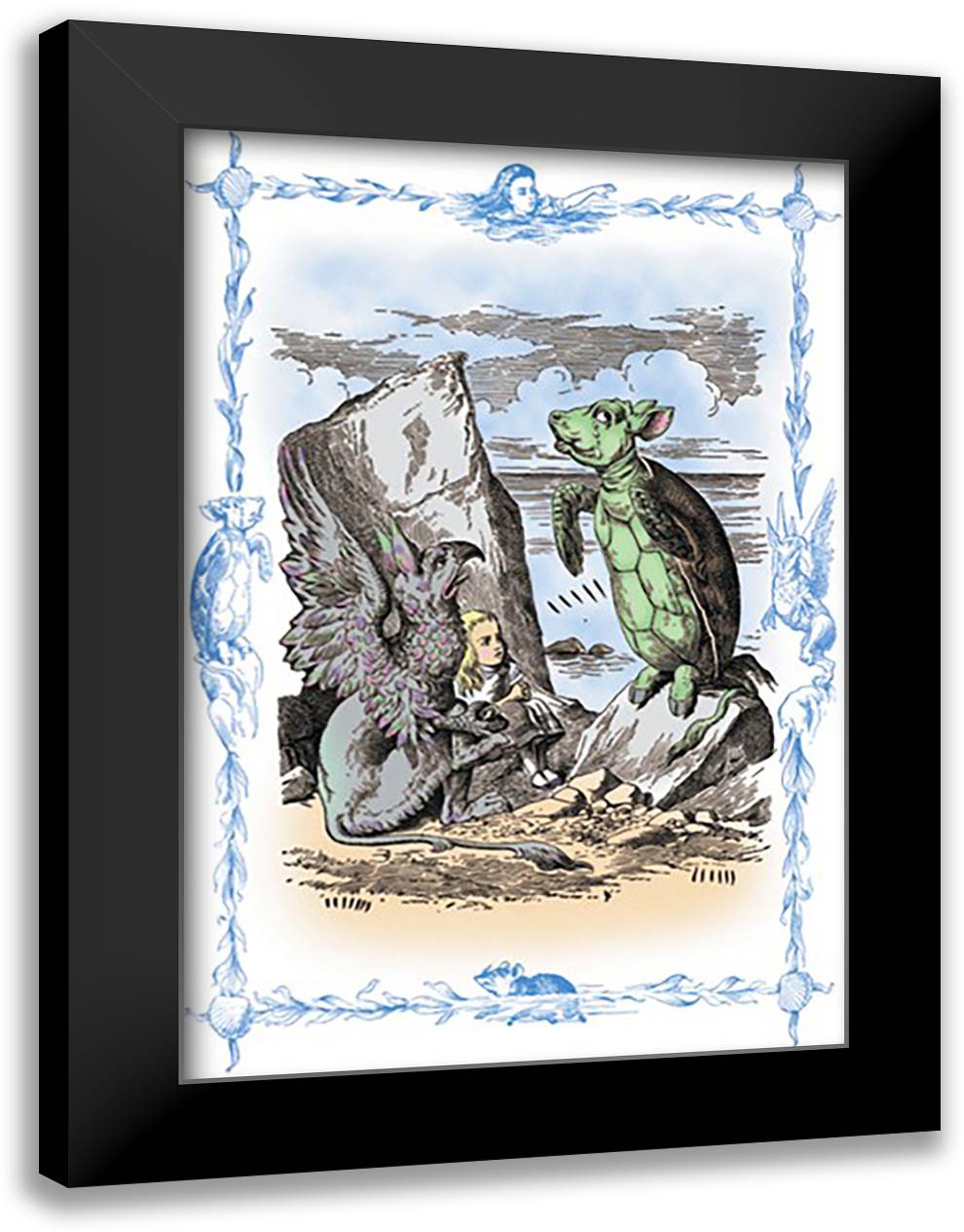 Alice in Wonderland: The Mock Turtle's Story 16x22 Black Modern Wood Framed Art Print Poster by Tenniel, John