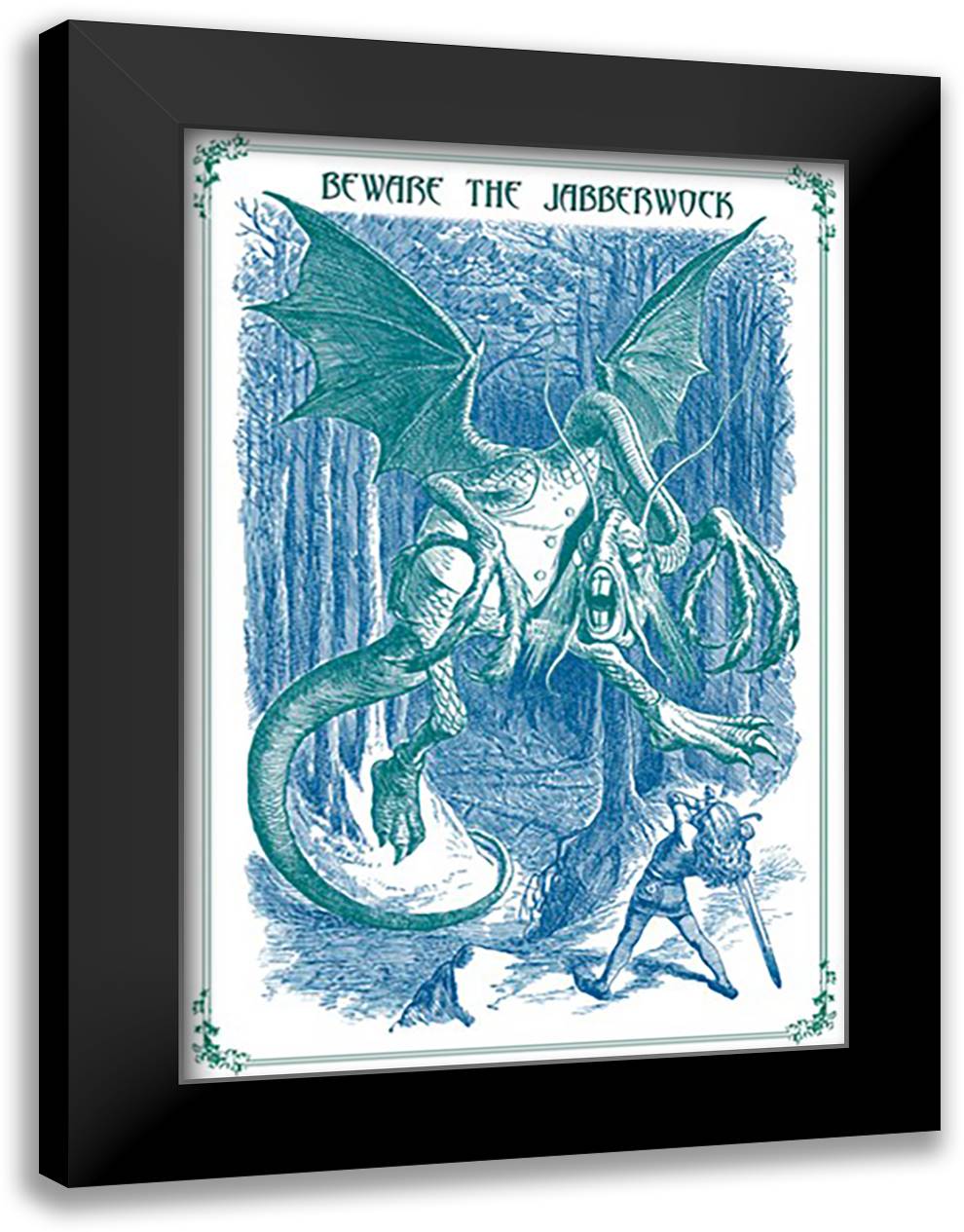 Through the Looking Glass: Beware the Jabberwock 16x22 Black Modern Wood Framed Art Print Poster by Tenniel, John
