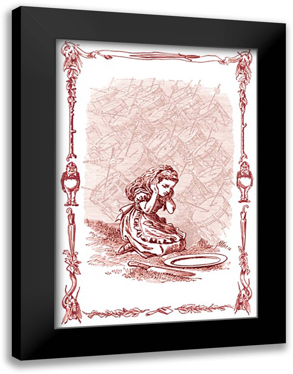 Through the Looking Glass: The Drums Began 16x22 Black Modern Wood Framed Art Print Poster by Tenniel, John