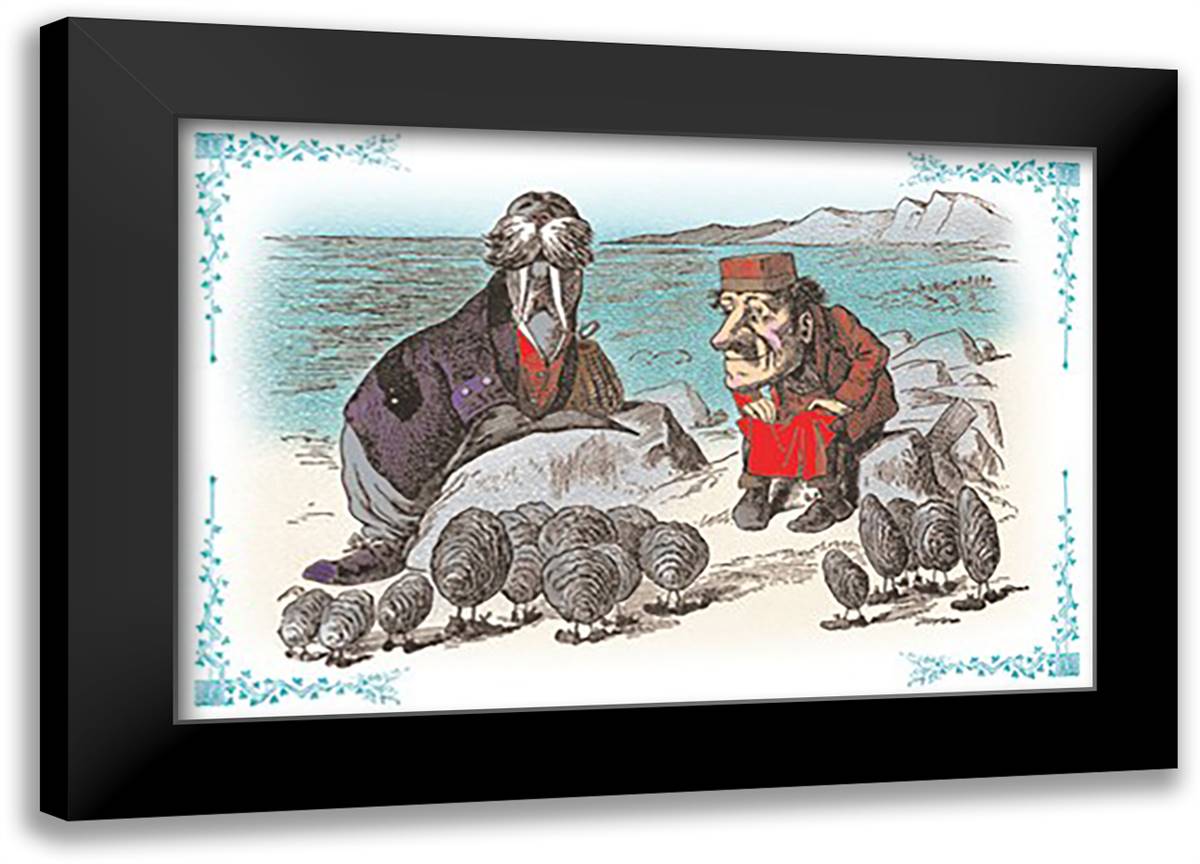 Through the Looking Glass: Walrus, Carpenter and Oysters 22x16 Black Modern Wood Framed Art Print Poster by Tenniel, John