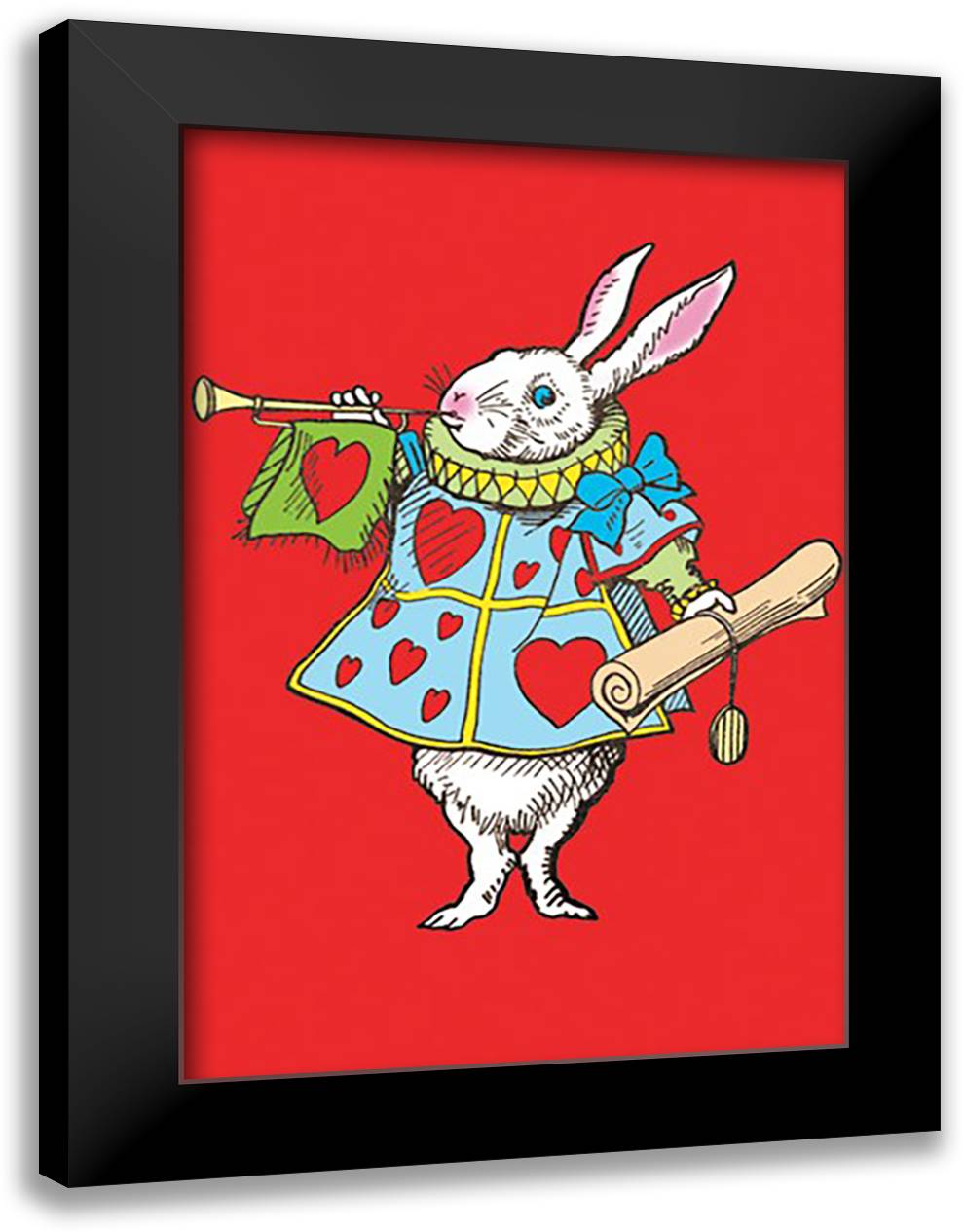 Alice in Wonderland: Horn and Hearts 16x22 Black Modern Wood Framed Art Print Poster by Tenniel, John