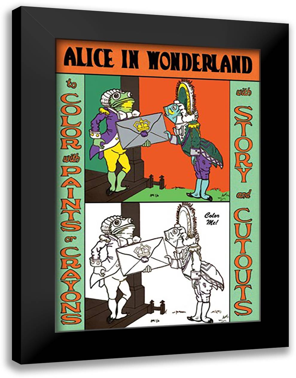 Alice in Wonderland: Frontman and Footman - Color Me! 16x22 Black Modern Wood Framed Art Print Poster by Tenniel, John