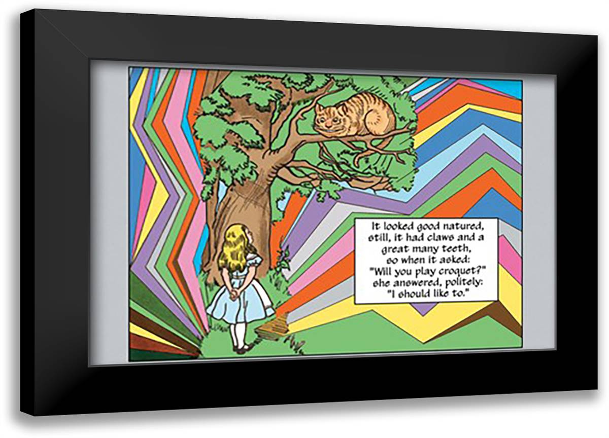 Alice in Wonderland: Alice and the Cheshire Cat 22x16 Black Modern Wood Framed Art Print Poster by Tenniel, John