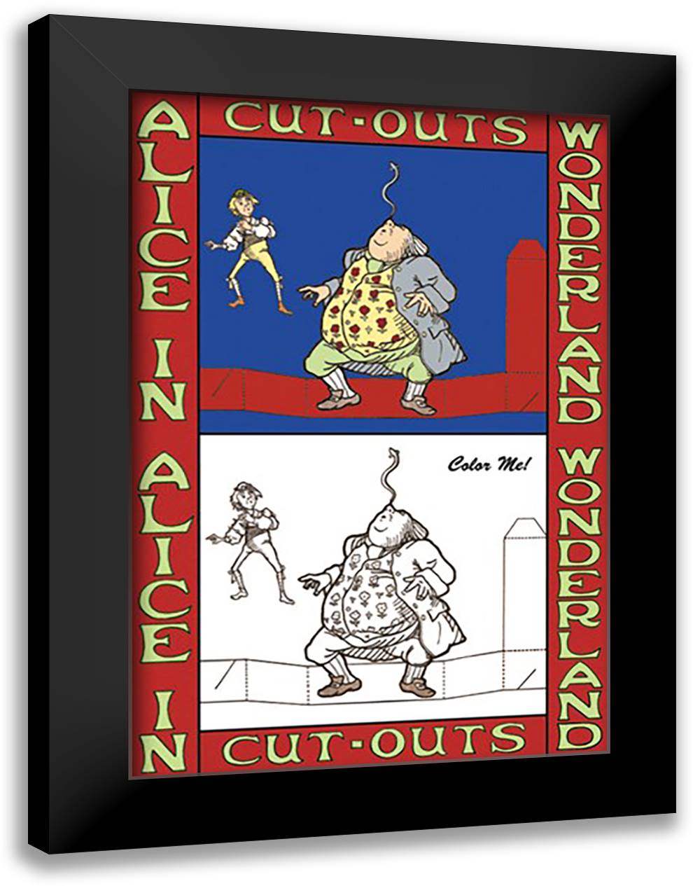 Alice in Wonderland: Father William Balances an Eel - Color Me! 16x22 Black Modern Wood Framed Art Print Poster by Tenniel, John