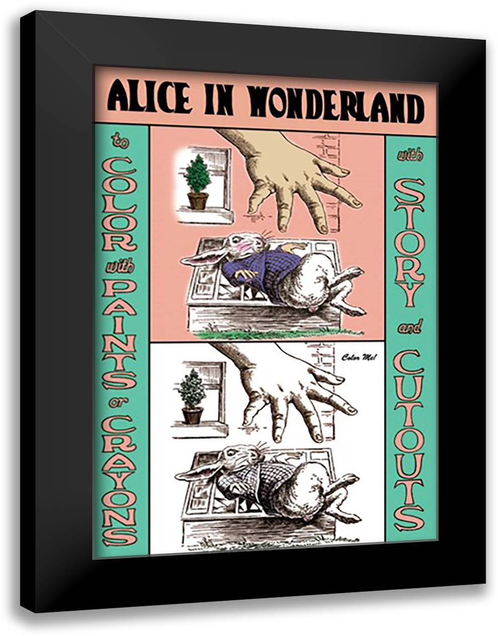 Alice in Wonderland: The White Rabbit and Alice's Big Hand - Color Me! 16x22 Black Modern Wood Framed Art Print Poster by Tenniel, John