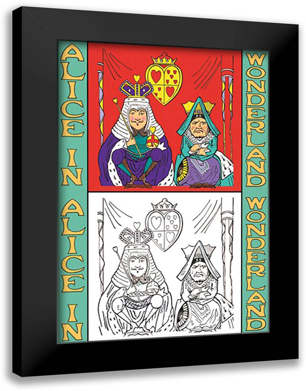 Alice in Wonderland: King and Queen of Hearts - Color Me! 16x22 Black Modern Wood Framed Art Print Poster by Tenniel, John