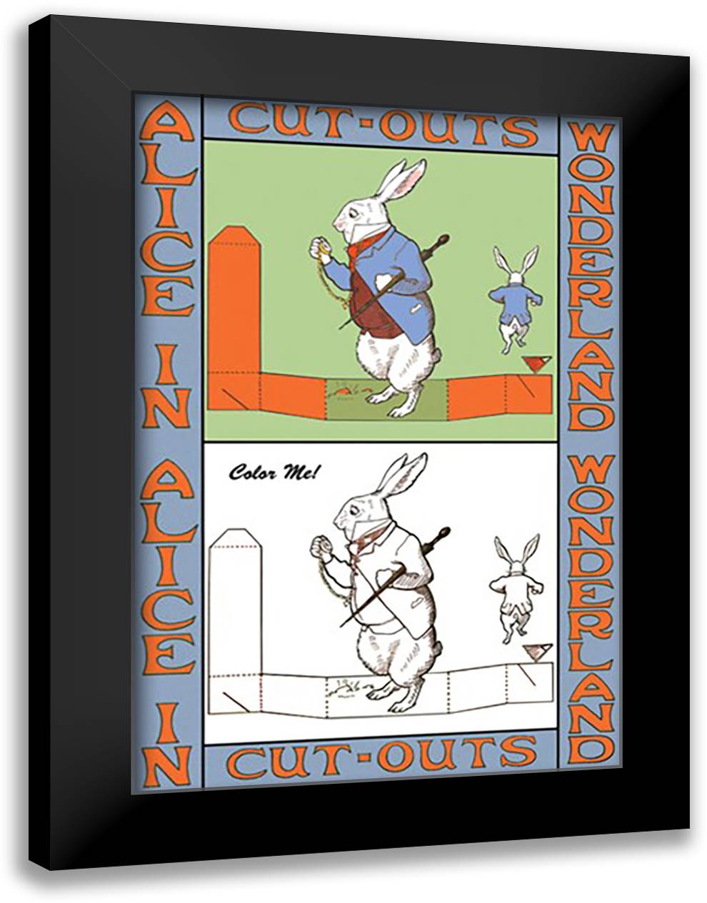 Alice in Wonderland: Late for an Important Date - Color Me! 16x22 Black Modern Wood Framed Art Print Poster by Tenniel, John